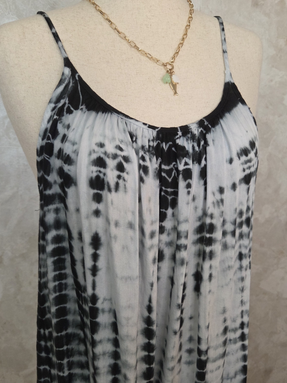 Swimsuits For All Tie Dye Fringe Tank Top Boho Festival Rayon Swing Cami Black